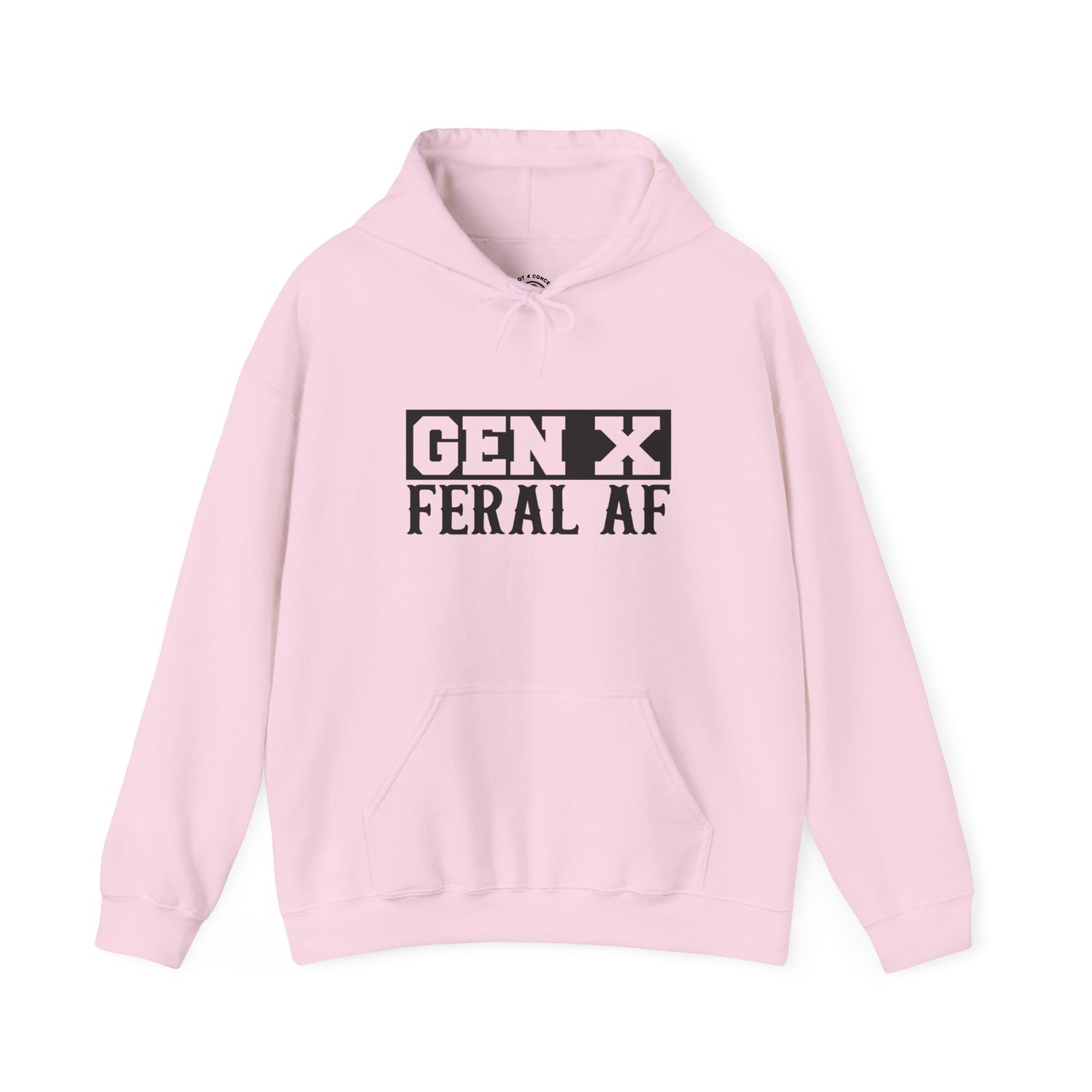 Gen X Feral AF Hoodie — Retro Stencil Graphic Sweatshirt