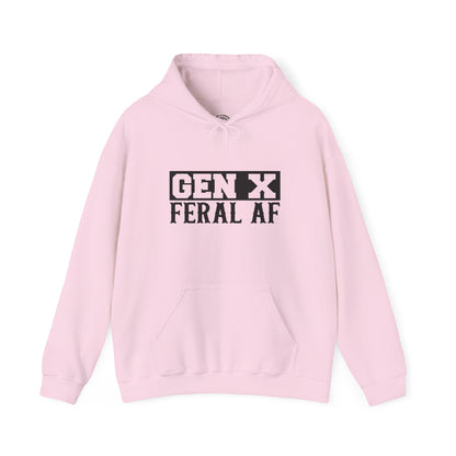 Gen X Feral AF Hoodie — Retro Stencil Graphic Sweatshirt