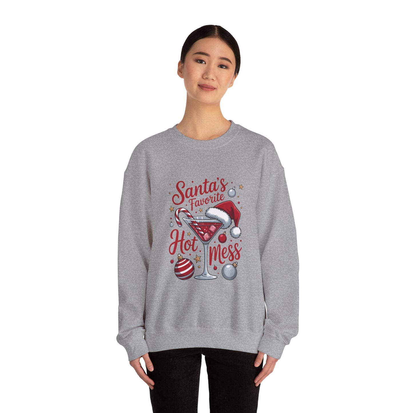 Crewneck Sweatshirt — "Santa's Favorite Hot Mess" Christmas Holiday Sweatshirt