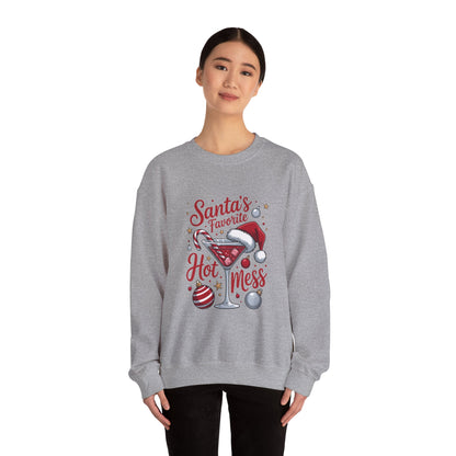 Crewneck Sweatshirt — "Santa's Favorite Hot Mess" Christmas Holiday Sweatshirt