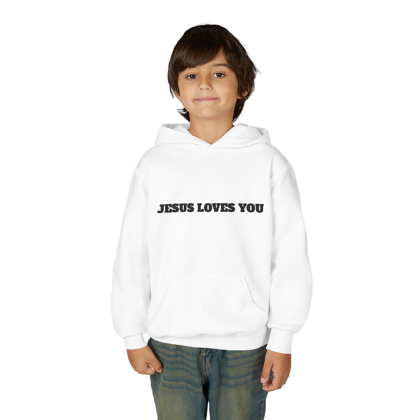 Youth Hoodie — "Jesus Loves You" Christian Scripture Sweatshirt (John 13:34)
