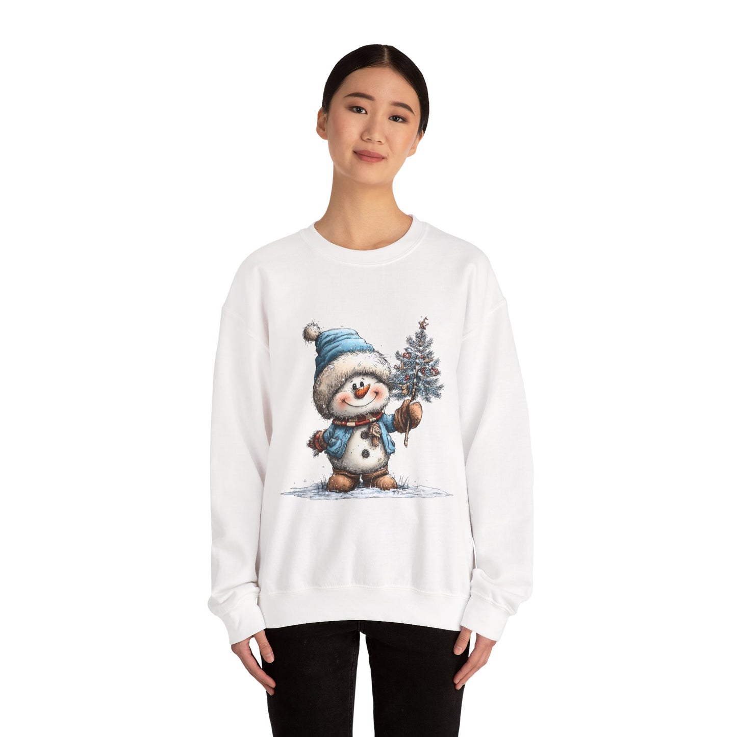 Snowman with Tree Crewneck Sweatshirt — Cute Holiday Kids-Style Winter Pullover