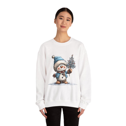 Snowman with Tree Crewneck Sweatshirt — Cute Holiday Kids-Style Winter Pullover