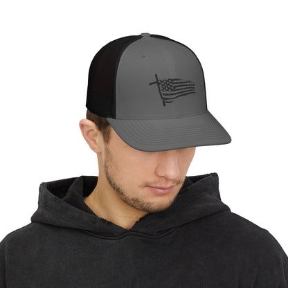 Embroidered Waving American Flag Trucker Cap
