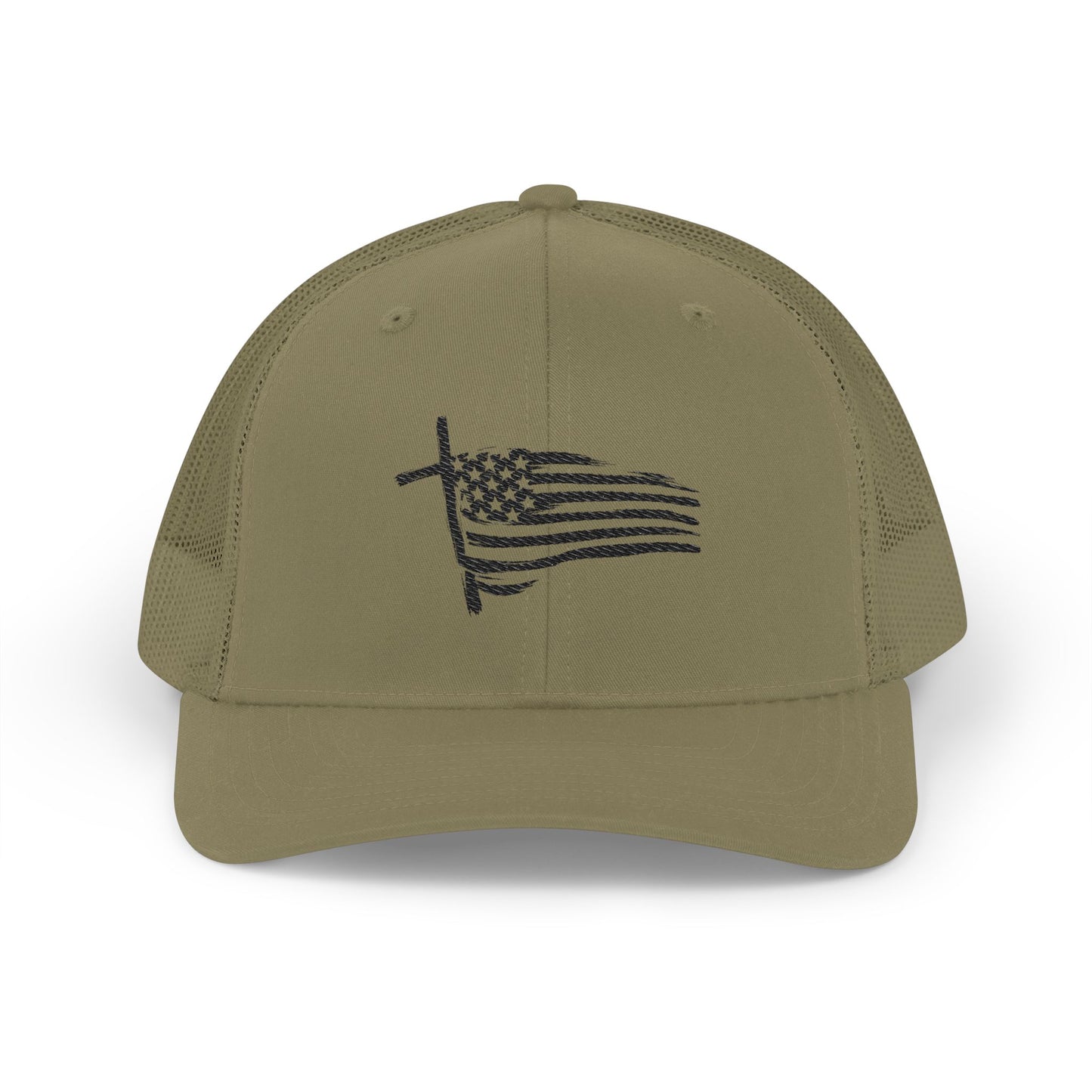 Embroidered Waving American Flag Trucker Cap