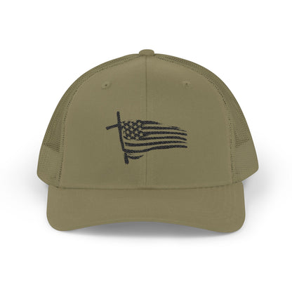 Embroidered Waving American Flag Trucker Cap