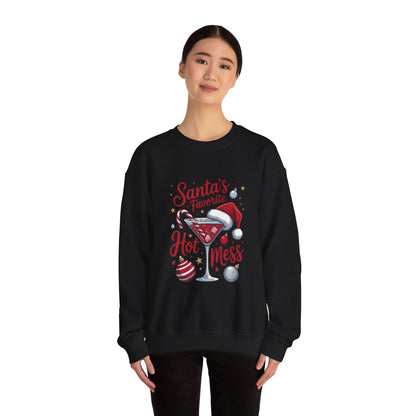Crewneck Sweatshirt — "Santa's Favorite Hot Mess" Christmas Holiday Sweatshirt