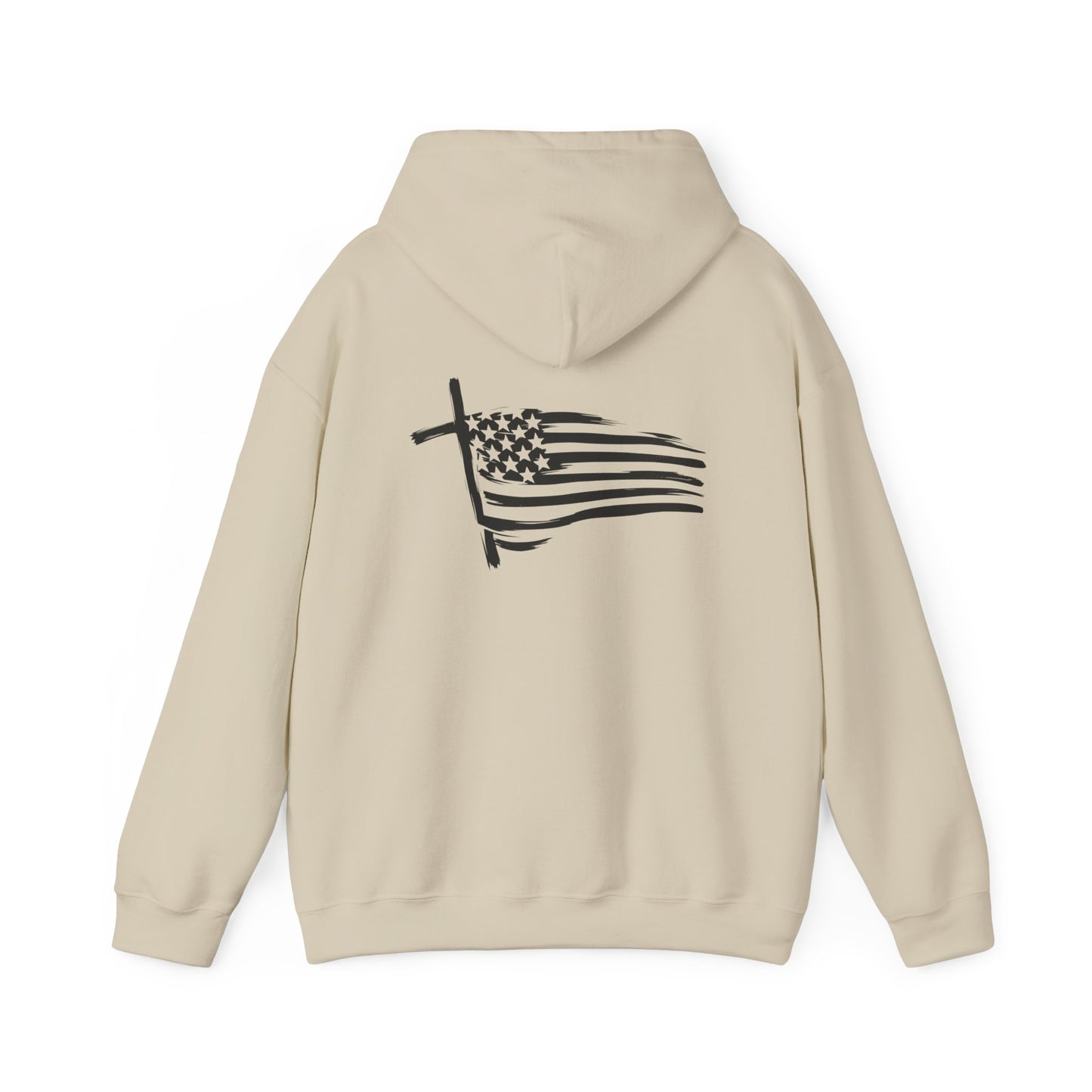 Patriotic Raccoon Hoodie — Black Flag Cross Design