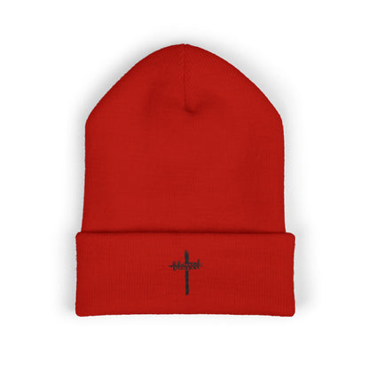 Embroidered Cross Cuffed Beanie — Minimal Faith Knit Hat