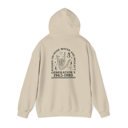Generation X Hoodie – “Raised on Nostalgia and Neglect” Retro 1965–1980 Skeleton Hand Design