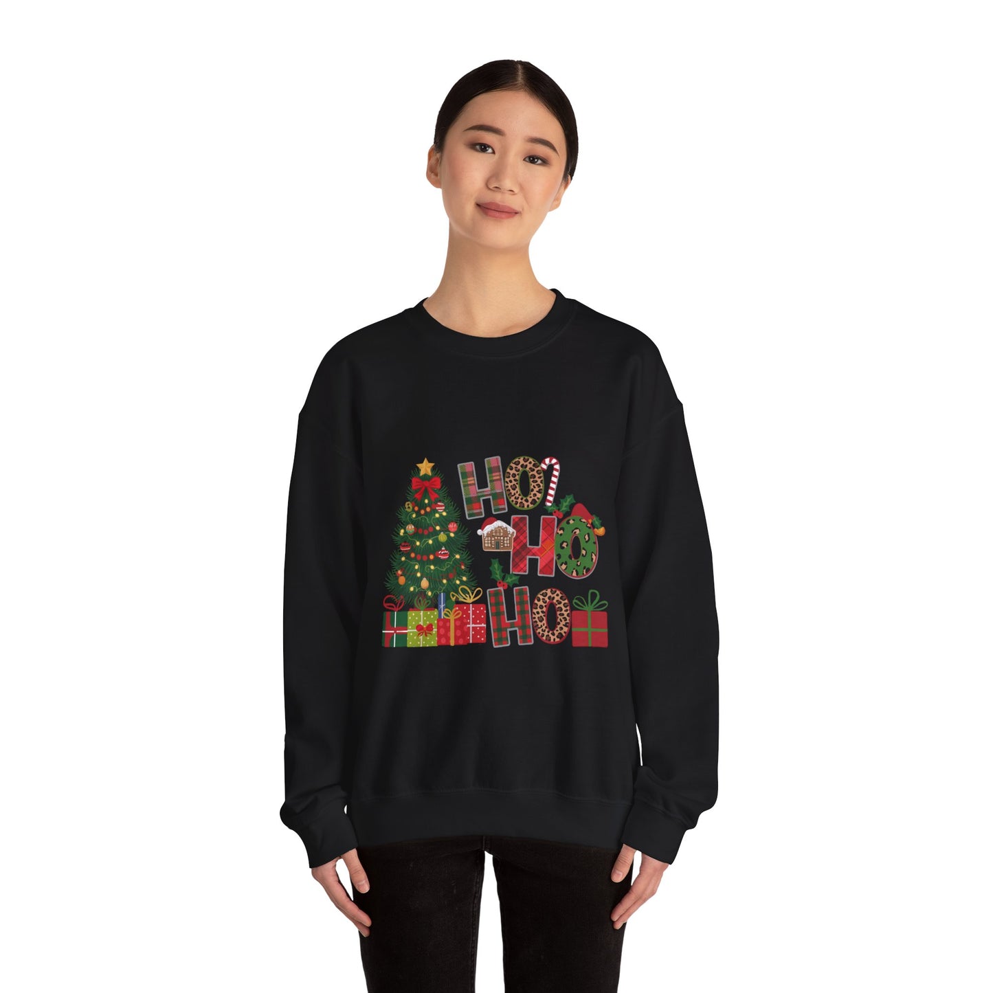 Ho Ho Ho Christmas Sweatshirt – Festive Tree & Gifts Holiday Crewneck