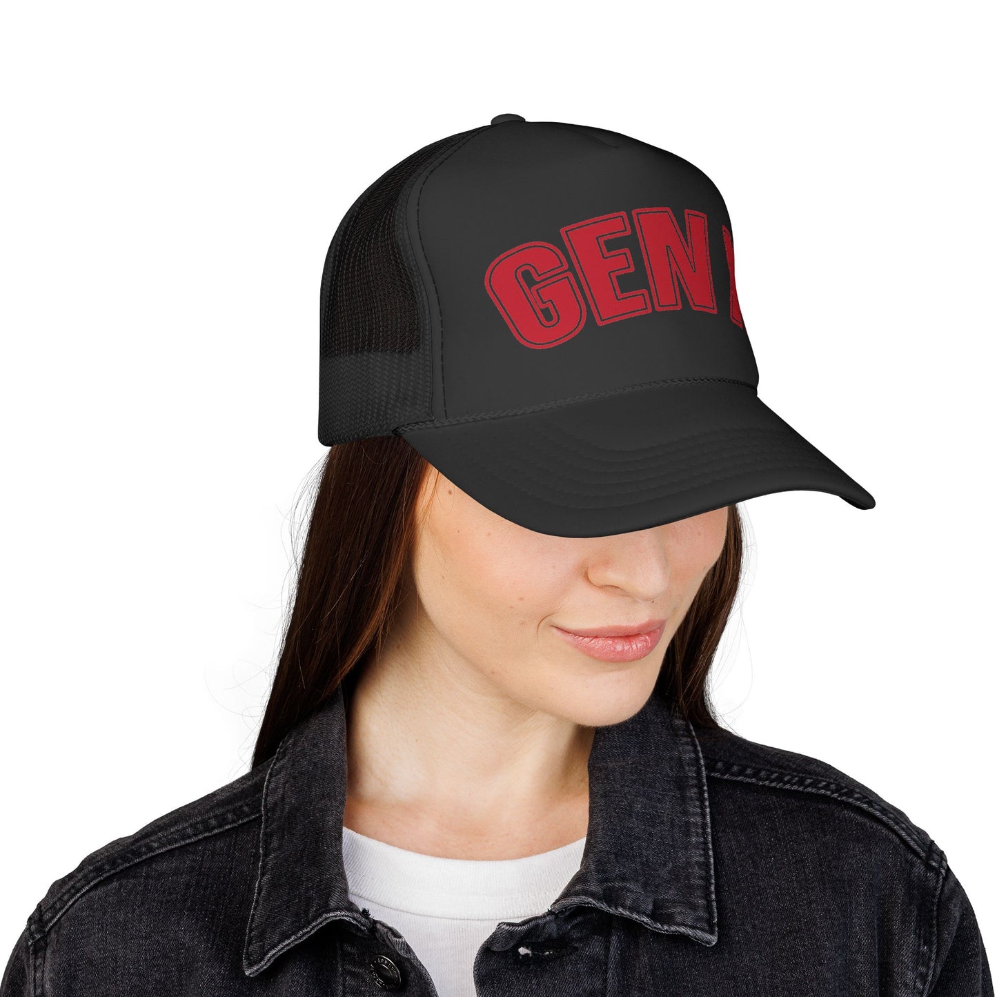 Gen X Trucker Cap — Retro Red Embroidered Mesh Hat for 40s–60s