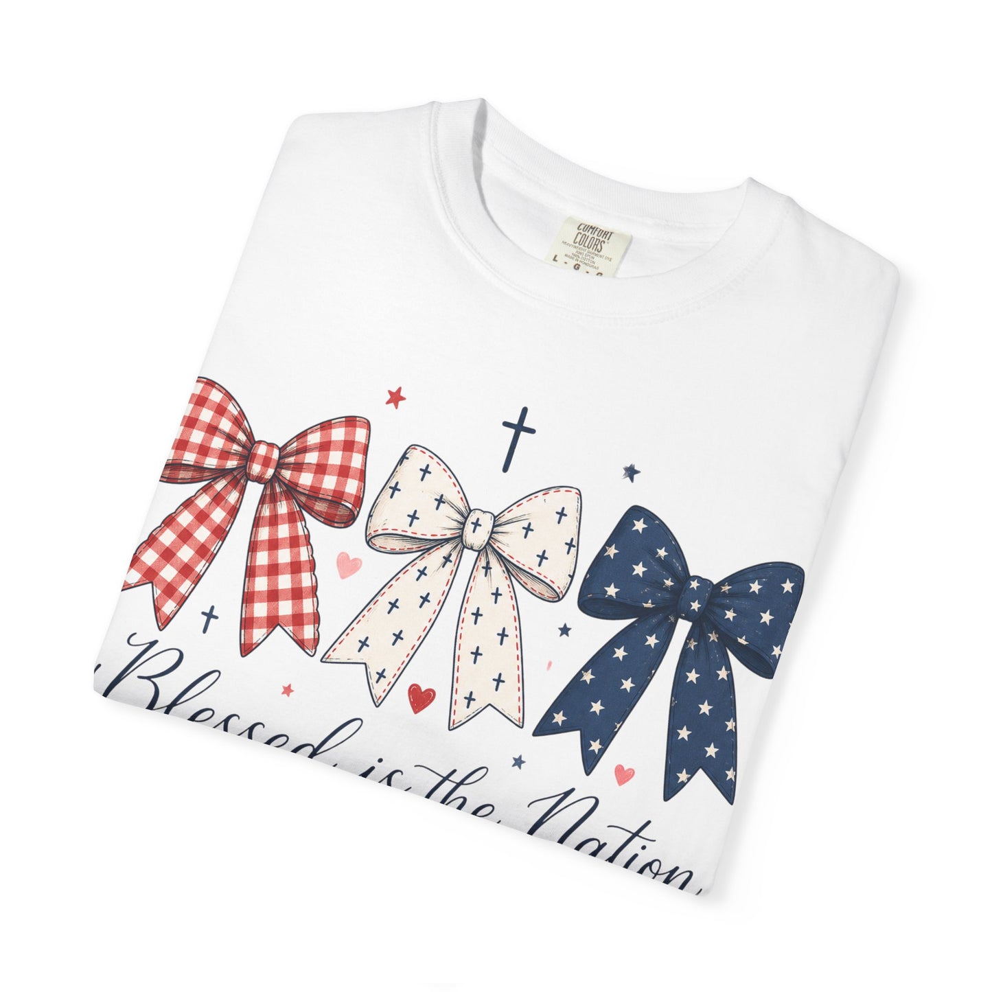 Blessed is the Nation T-Shirt — Patriotic Bow Christian Tee (Psalm 33:12)