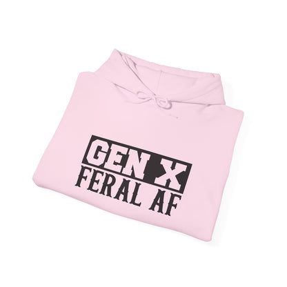Gen X Feral AF Hoodie — Retro Stencil Graphic Sweatshirt