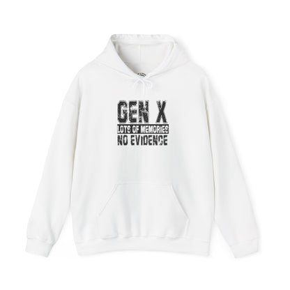 Gen X Hoodie — "Gen X: Lots of Memories, No Evidence" Retro Humor Sweatshirt