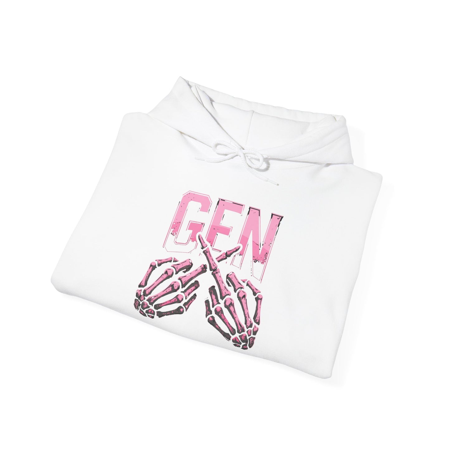 Gen Skull Hands Hoodie — Pink Skeleton Graphic Hooded Sweatshirt