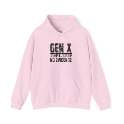 Gen X Hoodie — "Gen X: Lots of Memories, No Evidence" Retro Humor Sweatshirt