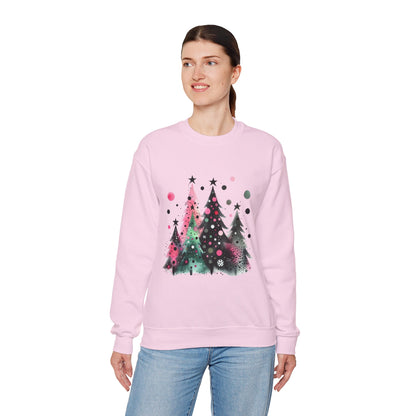Christmas Tree Crewneck Sweatshirt — Watercolor Holiday Trees Graphic