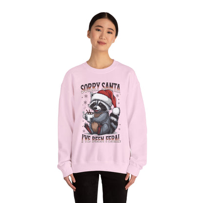 Raccoon Christmas Sweatshirt - "Sorry Santa I've Been Feral" Holiday Crewneck