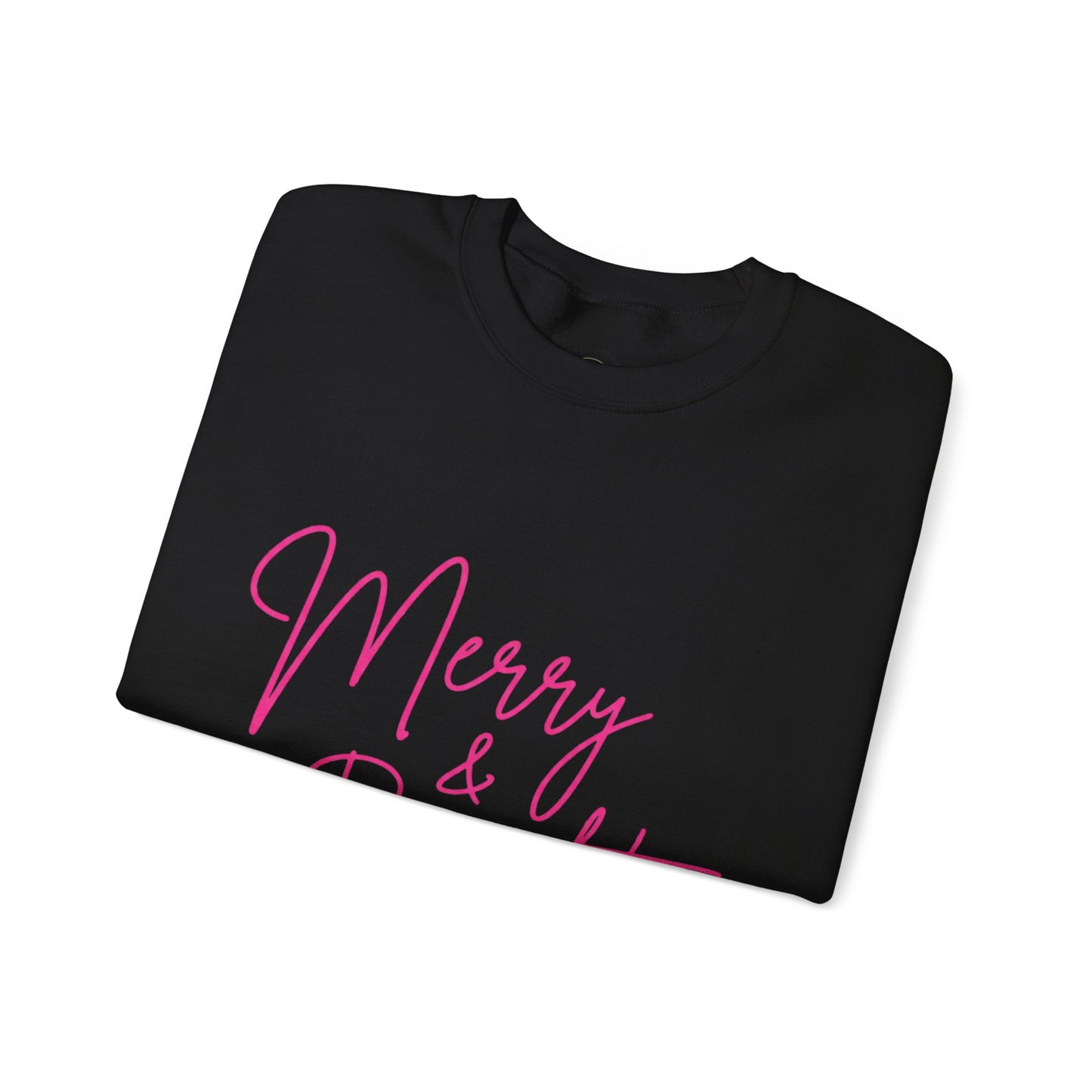Merry & Bright Crewneck Sweatshirt — Pink Script Holiday Pullover