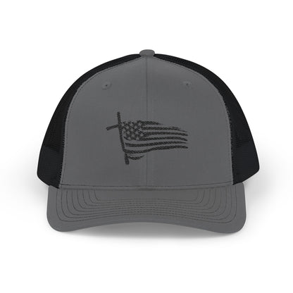 Embroidered Waving American Flag Trucker Cap