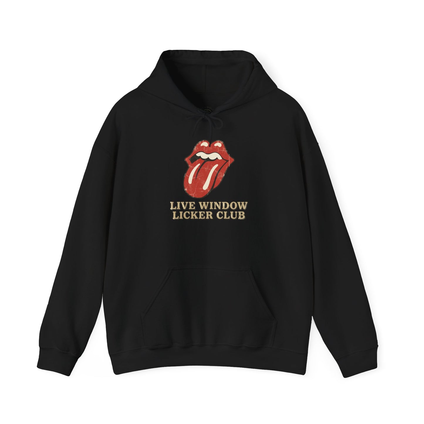 Graphic Hoodie — Retro Tongue Logo “Live Window Licker Club” Streetwear Pullover