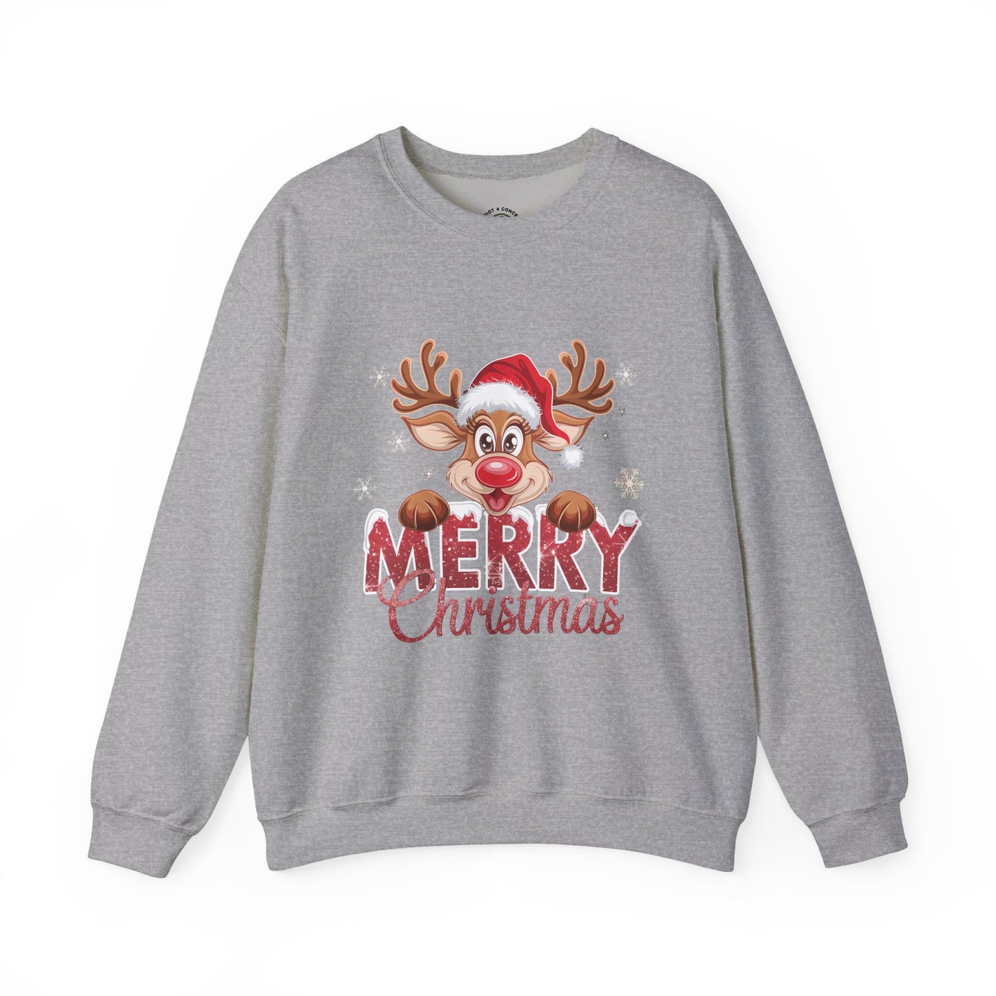 Christmas Reindeer Crewneck Sweatshirt — 'Merry Christmas' Holiday Pullover