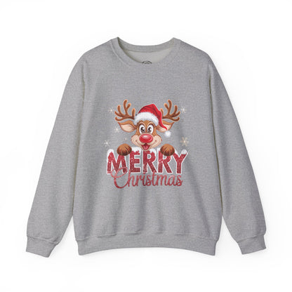Christmas Reindeer Crewneck Sweatshirt — 'Merry Christmas' Holiday Pullover