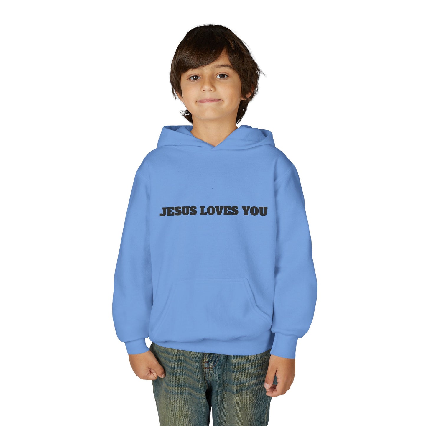 Youth Hoodie — "Jesus Loves You" Christian Scripture Sweatshirt (John 13:34)