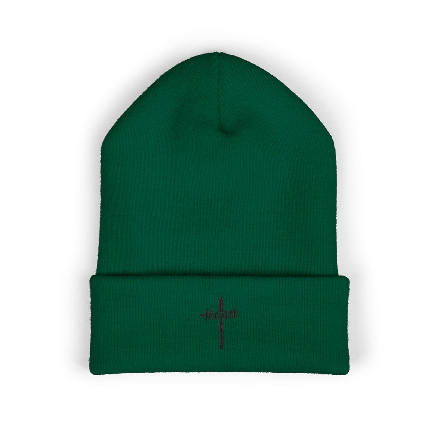 Embroidered Cross Cuffed Beanie — Minimal Faith Knit Hat
