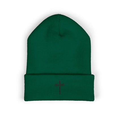 Embroidered Cross Cuffed Beanie — Minimal Faith Knit Hat