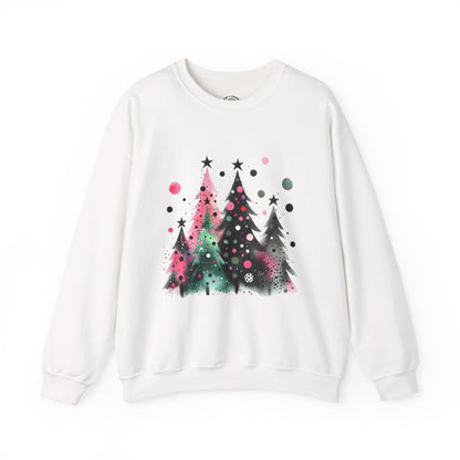 Christmas Tree Crewneck Sweatshirt — Watercolor Holiday Trees Graphic
