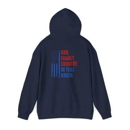 Patriotic "God, Family, Country" Hoodie — American Flag Statement Sweatshirt