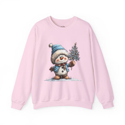 Snowman with Tree Crewneck Sweatshirt — Cute Holiday Kids-Style Winter Pullover