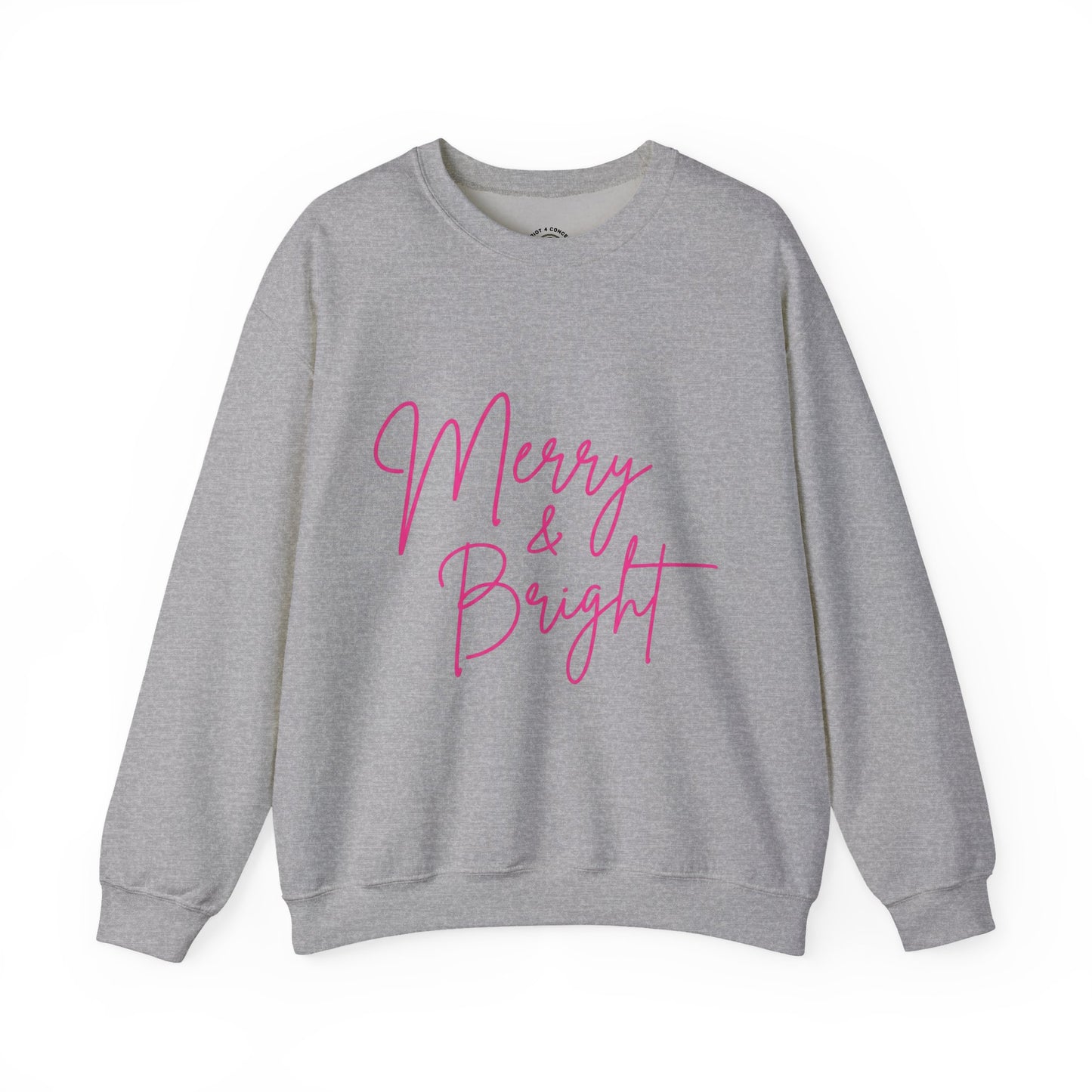 Merry & Bright Crewneck Sweatshirt — Pink Script Holiday Pullover