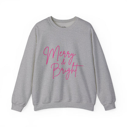 Merry & Bright Crewneck Sweatshirt — Pink Script Holiday Pullover