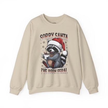 Raccoon Christmas Sweatshirt - "Sorry Santa I've Been Feral" Holiday Crewneck