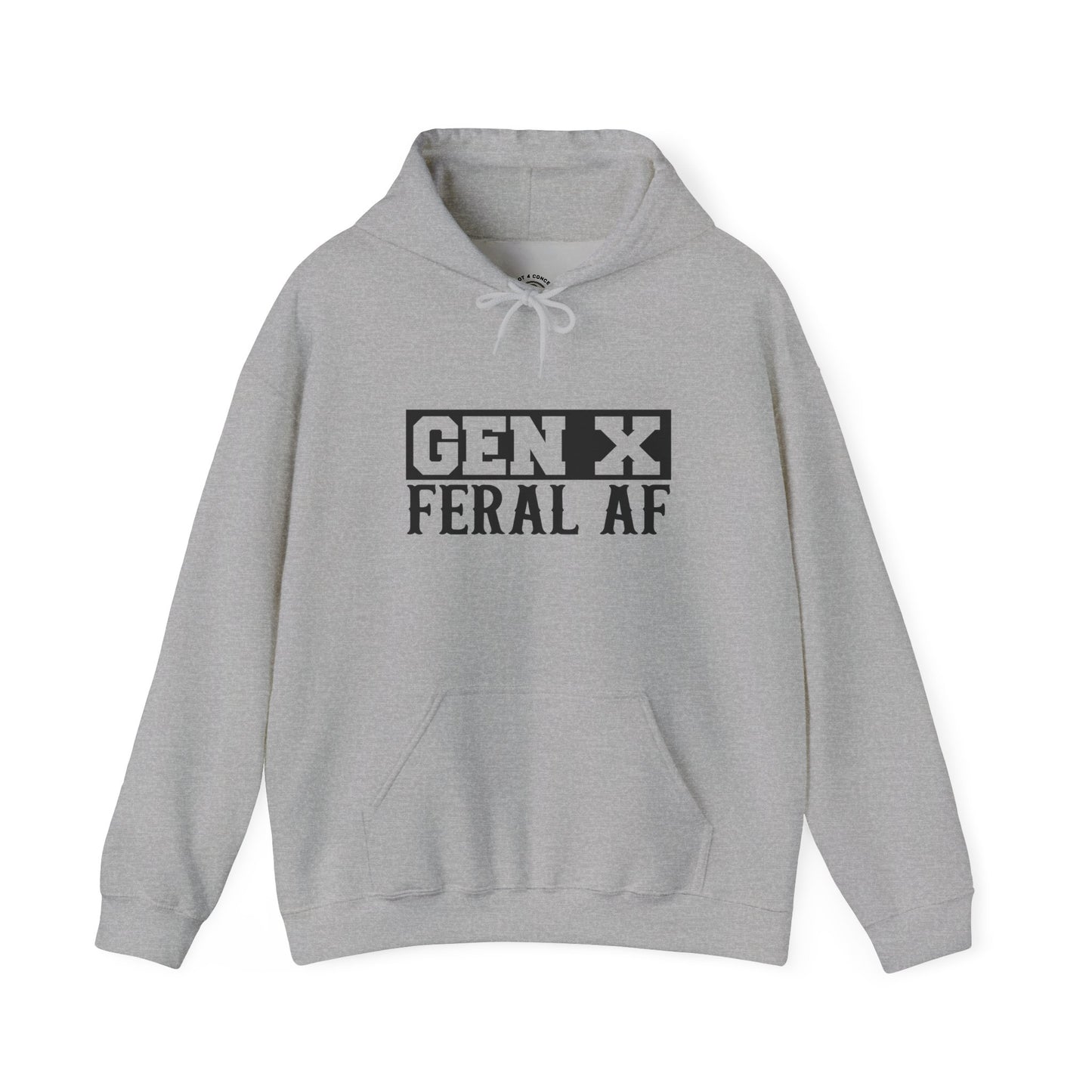 Gen X Feral AF Hoodie — Retro Stencil Graphic Sweatshirt