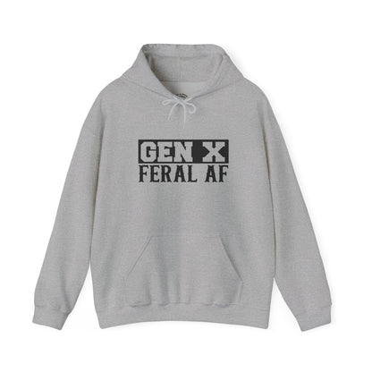 Gen X Feral AF Hoodie — Retro Stencil Graphic Sweatshirt