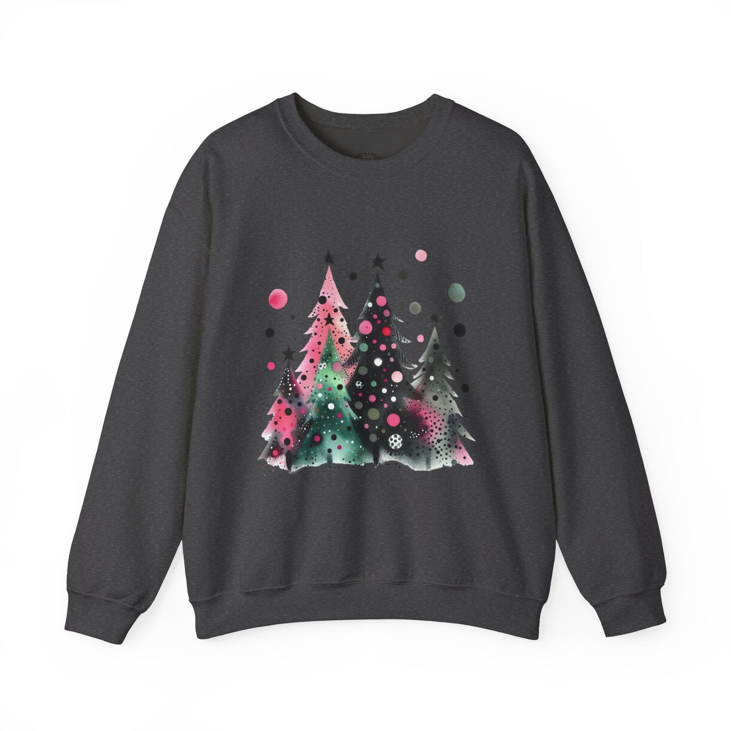 Christmas Tree Crewneck Sweatshirt — Watercolor Holiday Trees Graphic