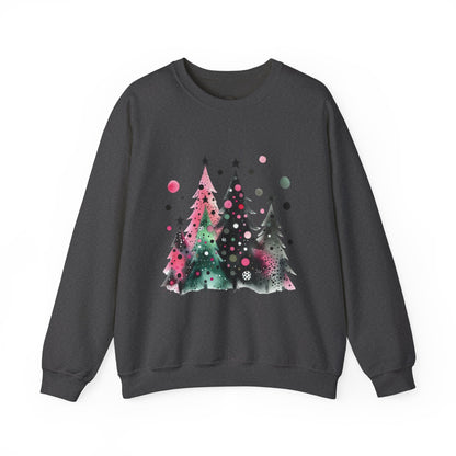 Christmas Tree Crewneck Sweatshirt — Watercolor Holiday Trees Graphic