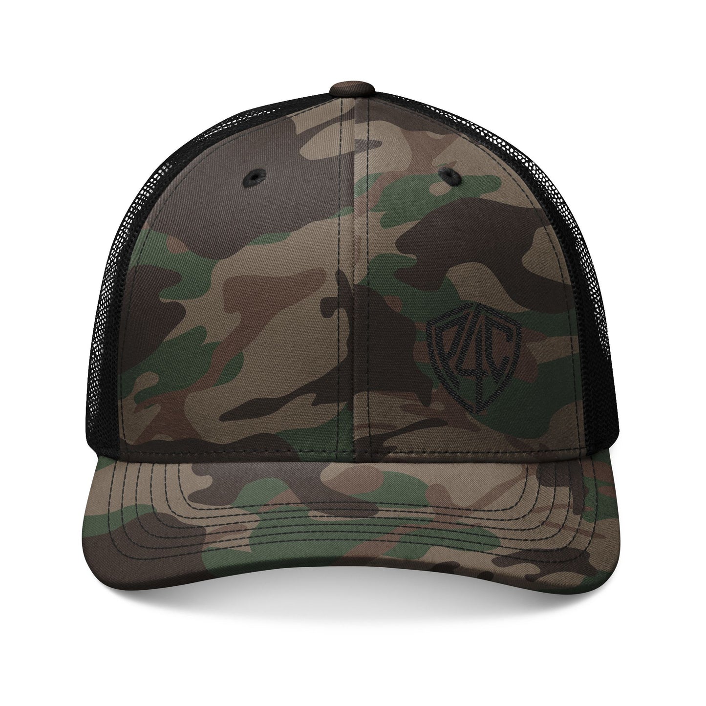 Camo Embroidered Trucker Hat — Classic Military Mesh Cap
