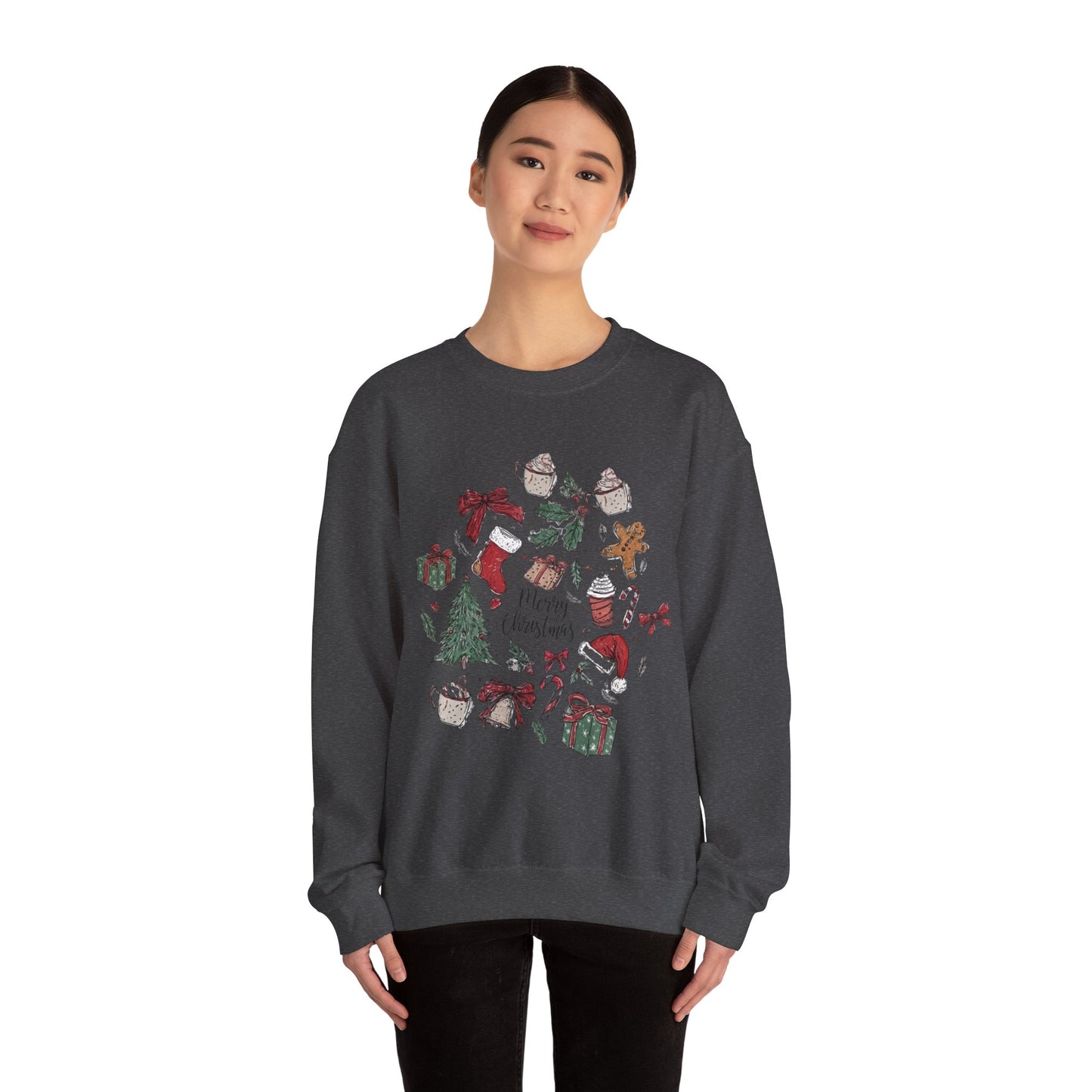 Christmas Cozy Crewneck Sweatshirt — "Merry Christmas" Holiday Icons Design