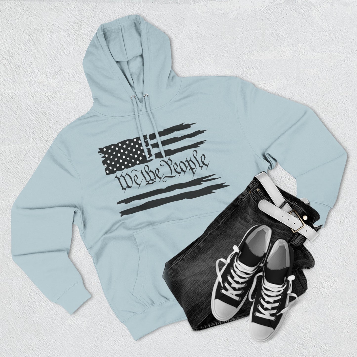 Patriotic "We the People" Hoodie - Distressed American Flag Pullover