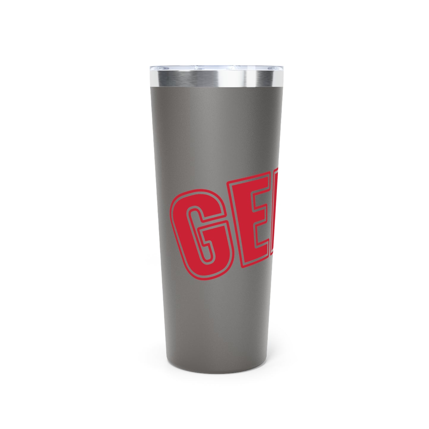 22oz Insulated Tumbler — Bold Red Lettering on Matte Black
