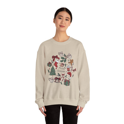 Christmas Cozy Crewneck Sweatshirt — "Merry Christmas" Holiday Icons Design