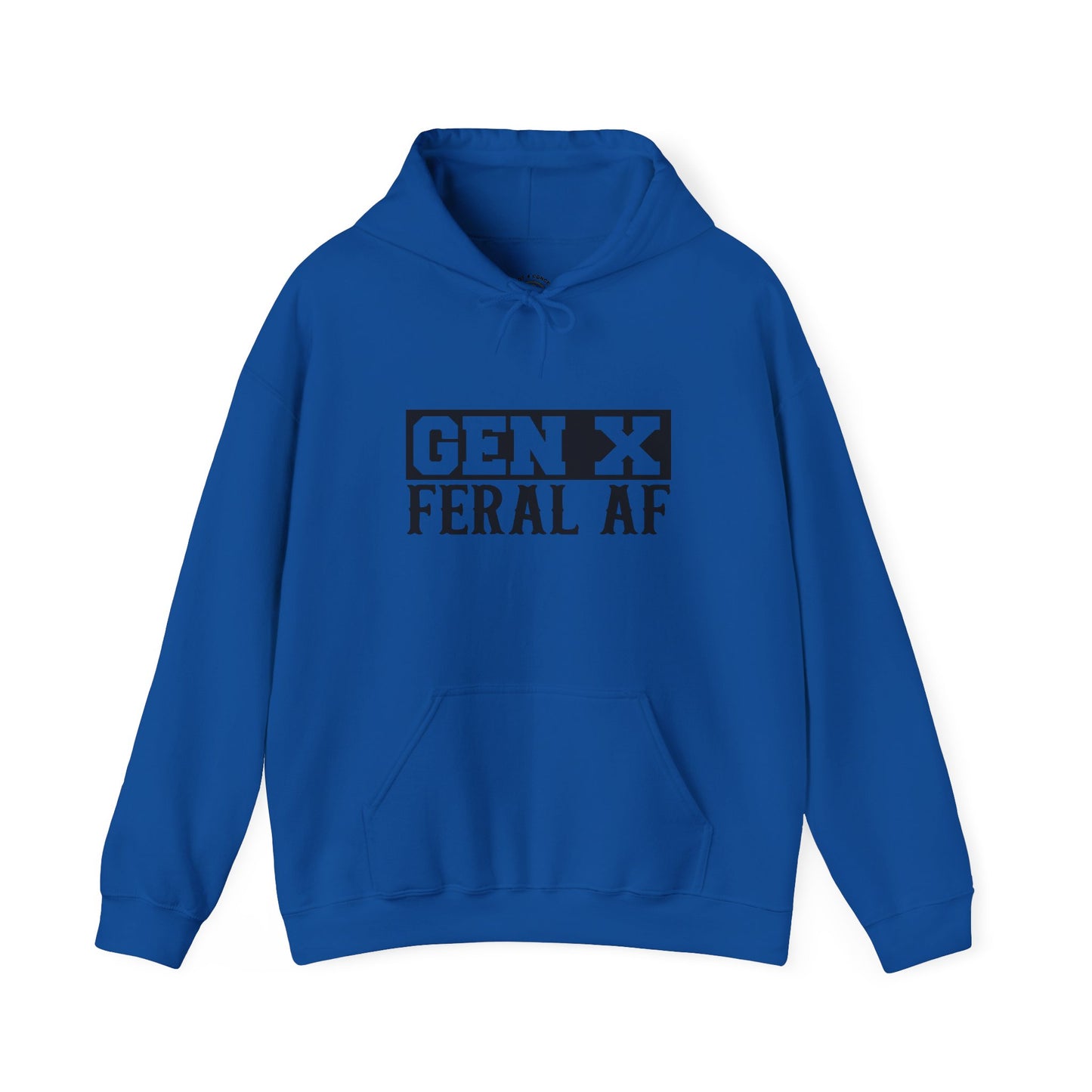 Gen X Feral AF Hoodie — Retro Stencil Graphic Sweatshirt