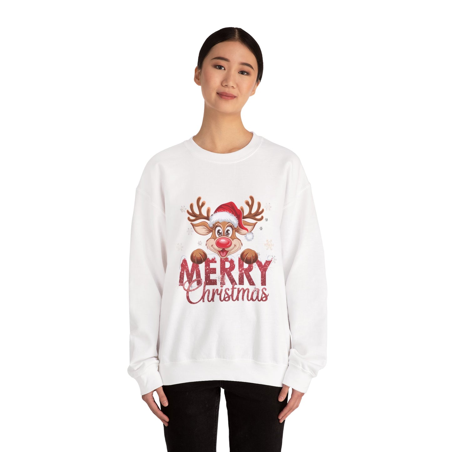 Christmas Reindeer Crewneck Sweatshirt — 'Merry Christmas' Holiday Pullover