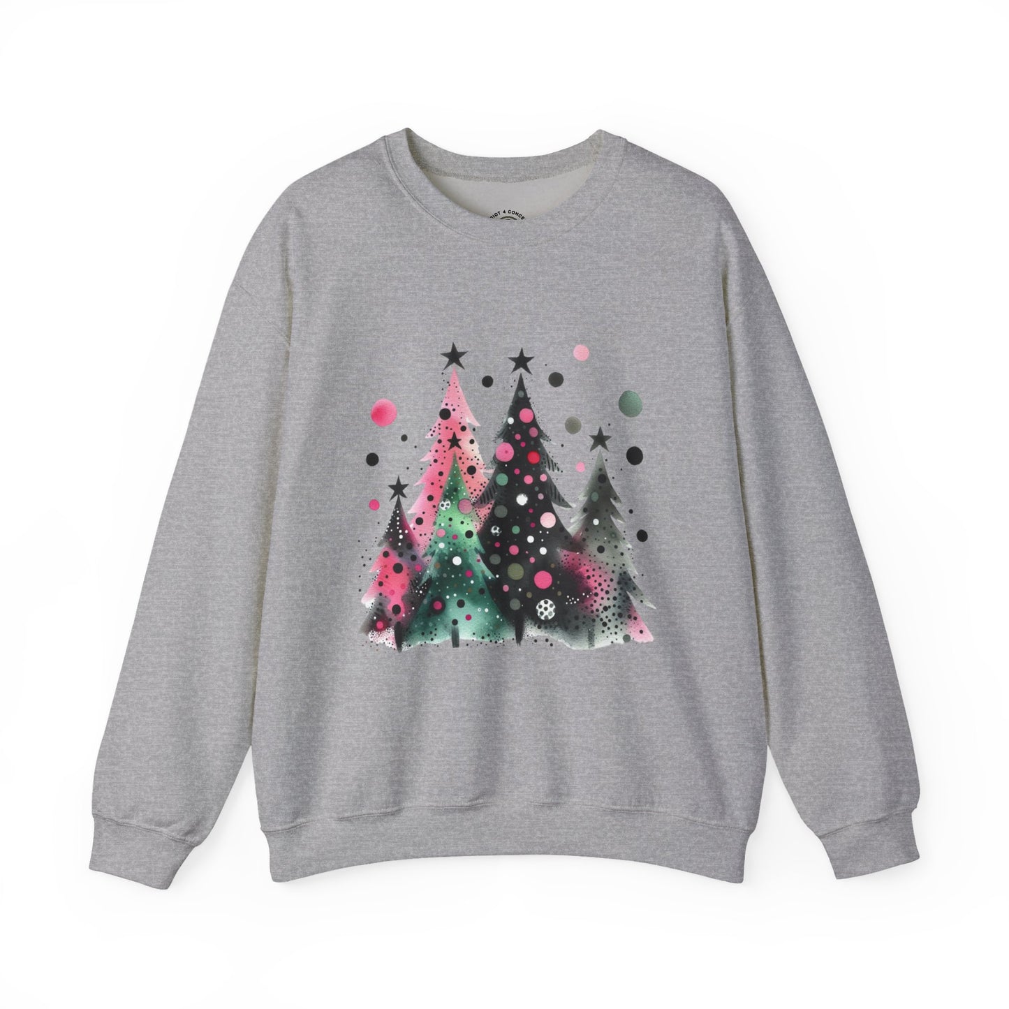 Christmas Tree Crewneck Sweatshirt — Watercolor Holiday Trees Graphic