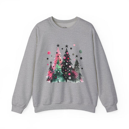 Christmas Tree Crewneck Sweatshirt — Watercolor Holiday Trees Graphic